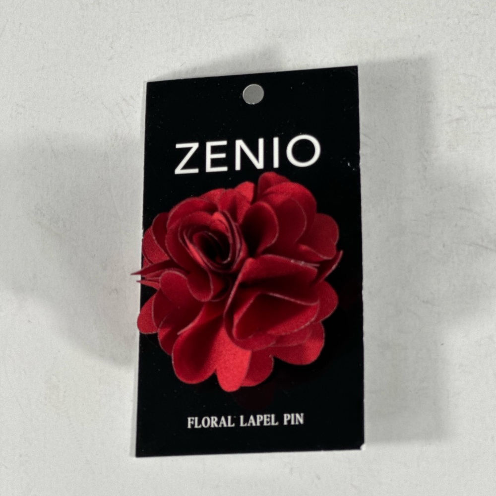 Zenio Men's Floral Lapel Pin Medium Red Flower 100% Microfiber Fabric